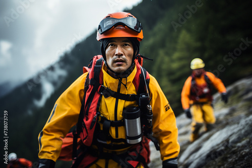 AI generated picture photo of professional firefighter rescue service against outdoor danger