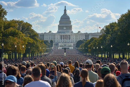 A photo of a massive group of people gathered in front of the Capitol building, observing Constitution Day. photo