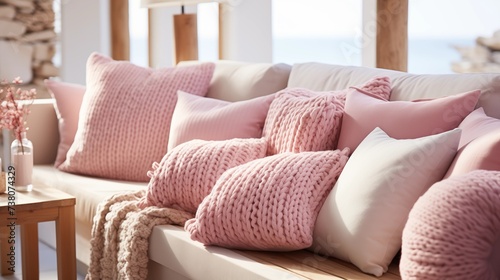 Soft Pink and White Knitted Throw Pillows
