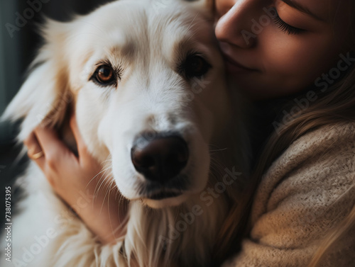 A close-up of a person cuddling with their adorable dog or cat © Noah