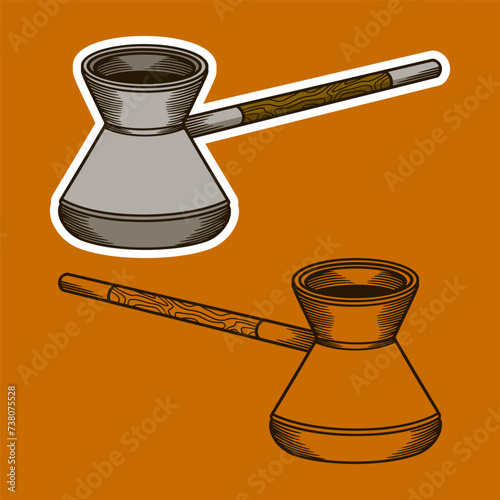 Turkish Coffee Pot Hand Drawn Vector Illustration