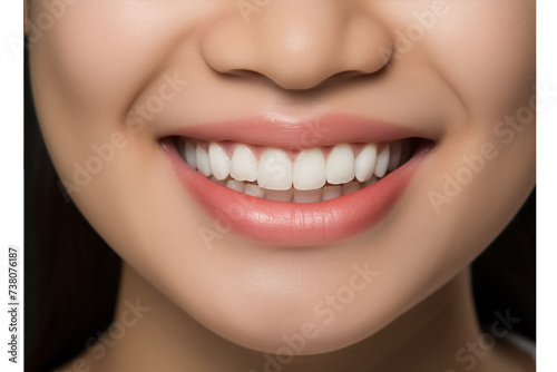 Asian woman smiling mouth close up  front view dentist advertising