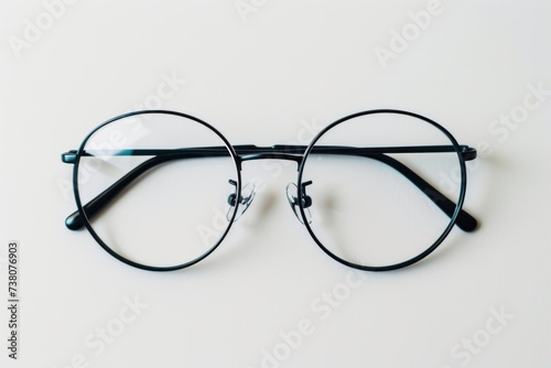 Street style oval prescription glasses with thin black metal frame, clear lens, isolated on white background,