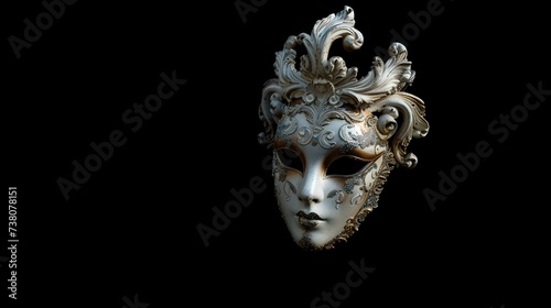 Mysterious venetian mask floating in darkness. elegance and secrecy conceptualized. ideal for festivals and masquerades. AI
