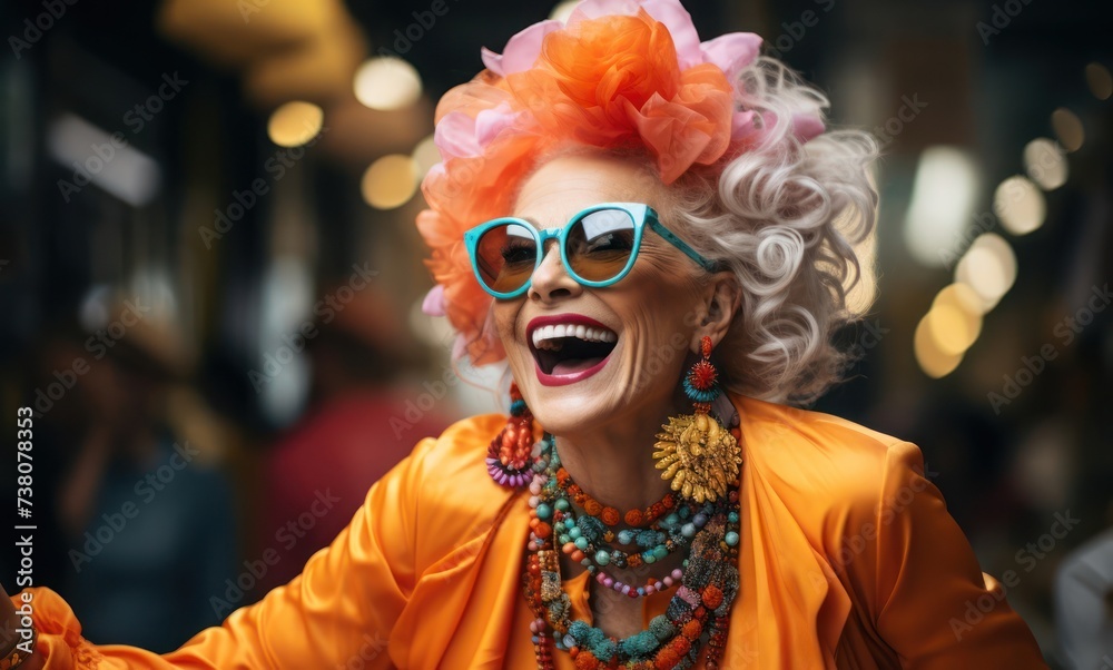 Older Woman Wearing Sunglasses and a Wig Generative AI Older Woman Wearing Sunglasses and a Wig Generative AI