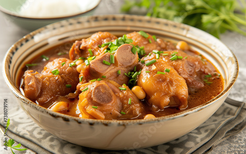 Braised pork trotters with soybeans,created with Generative AI tecnology. photo