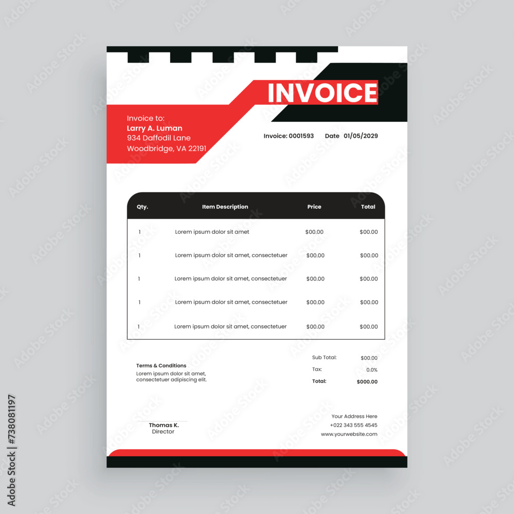 Creative and modern invoice template Vector design for your business Creative and modern invoice template Vector design for your business