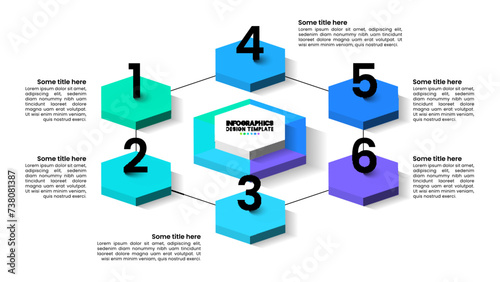Infographic template. Isometric hexagon with 6 steps
