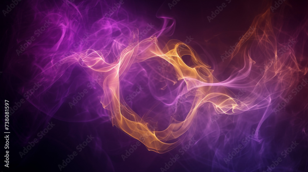 purple yellow color glowing geometric smoke circle on black background
