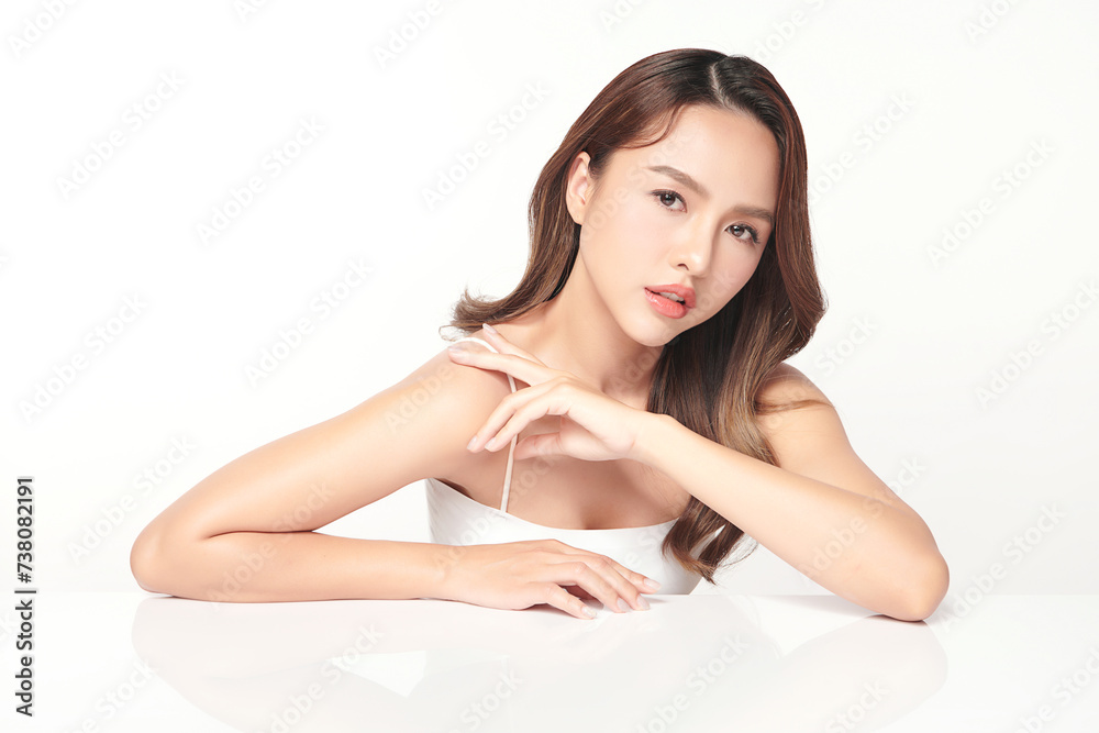 Beautiful young asian woman with clean fresh skin on white background, Face care, Facial treatment, Cosmetology, beauty and spa, Asian women portrait. Beautiful young asian woman with clean fresh skin on white background, Face care, Facial treatment, Cosmetology, beauty and spa, Asian women portrait.