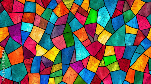 Seamless pattern background of colorful stained glass windows with vibrant color palette
 photo