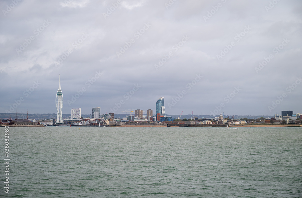 Portsmouth harbour on a stormy day in summer