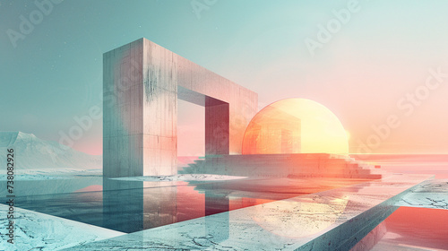An abstract and thought provoking background featuring an exceptional inverted architectural wonder amidst a surreal landscape photo