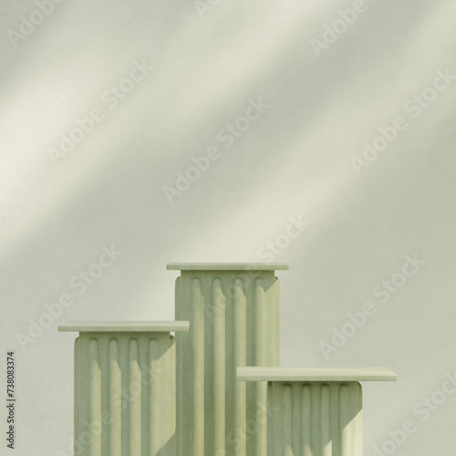 3D rendering mockup of a concrete texture podium product against a green background in square