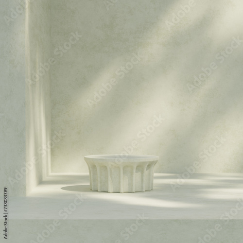 Minimal 3d rendering mockup concrete texture podium product in square beige background