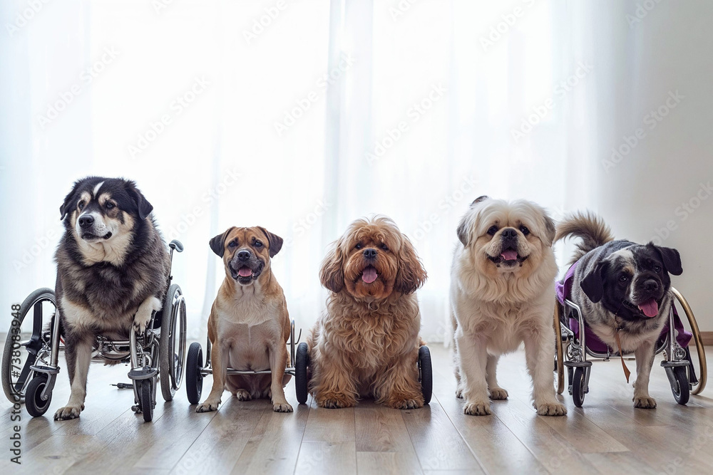 A pack of disabled pups, representing various dog breeds, gather inside ...