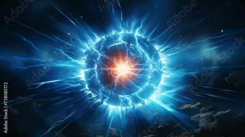 Majestic blue glowing plasma force field floating in deep space universe atmosphere