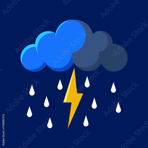 Clouds with rain and lightning. Weather forecast. Vector illustration.