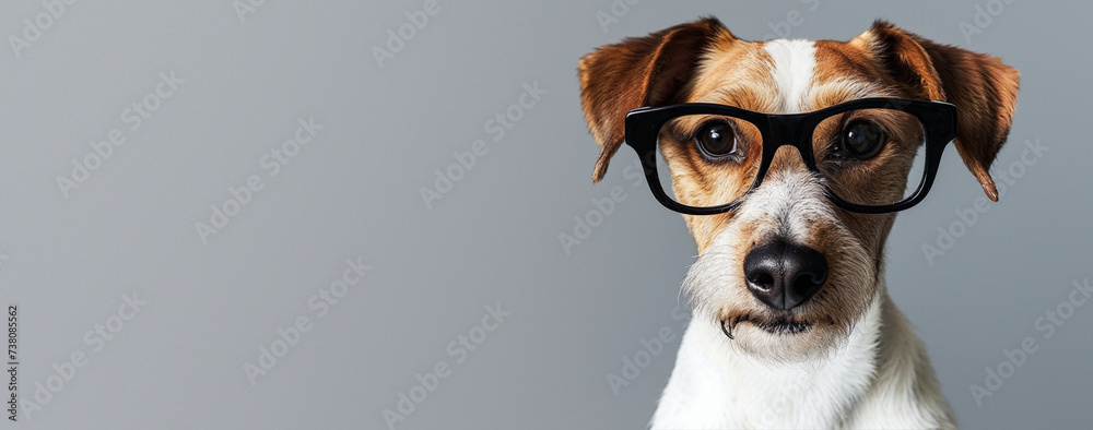A distinguished white dog of a unique breed stands proudly outdoors, sporting stylish glasses that give him a sophisticated look as he gazes curiously into the distance
