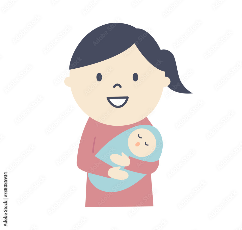 赤ちゃんを抱っこする主婦のイラスト