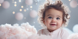 Cute little baby in cozy nursery. Banner with copy  space. Shallow depth of field.
