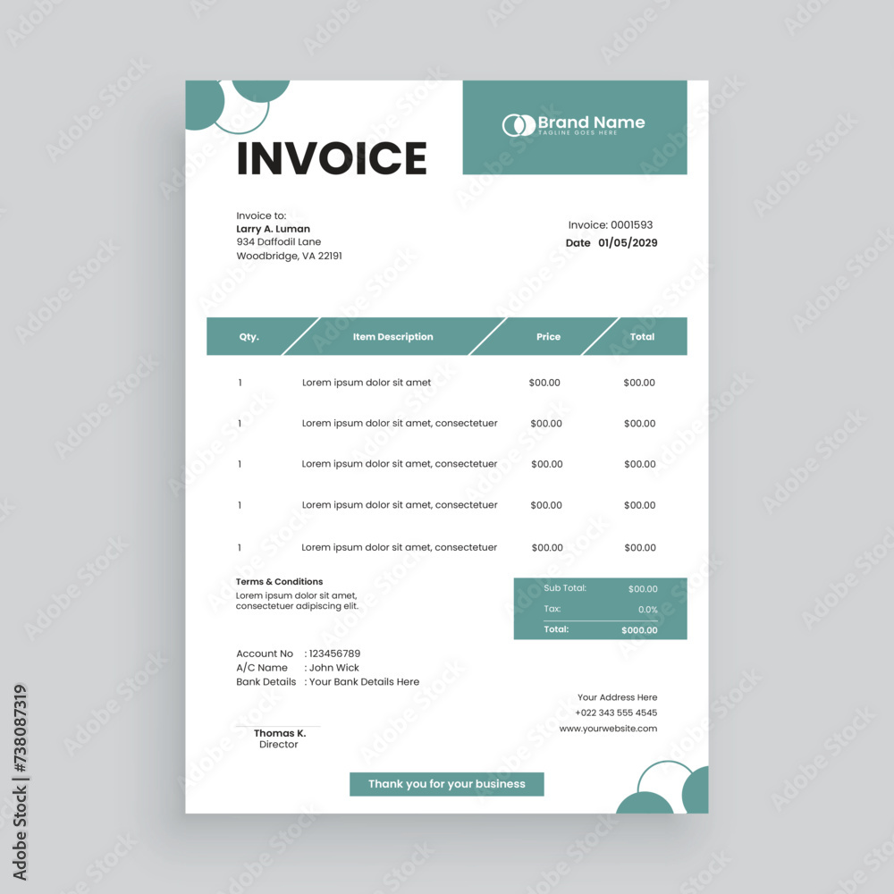 Creative and modern invoice template Vector design for your business