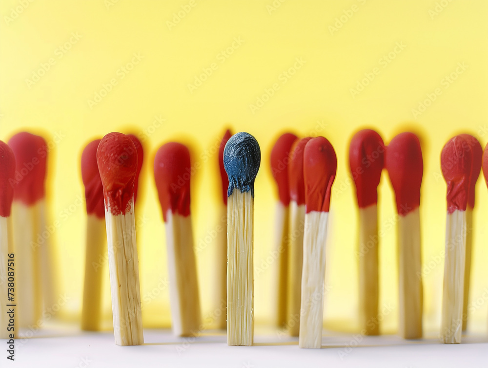 Best Job Candidate. A blue matchstick that stands out among the red