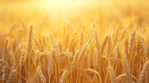 Golden stalks of wheat in the summer field.