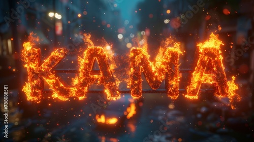 KAMA font burning with flames photo
