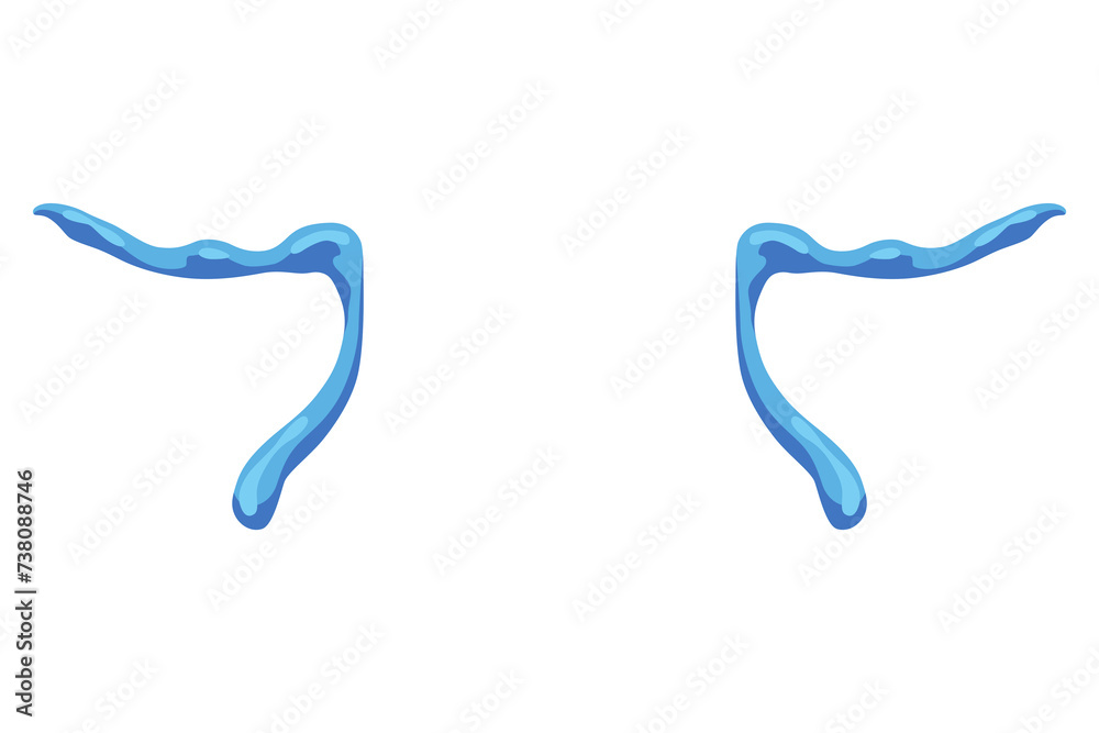 Obraz premium Cartoon tear drops icon. Sorrow cry streams, tear blob. Crying fluid, falling blue water drops. Isolated vector for sorrowful character weeping expression. Wet grief droplets