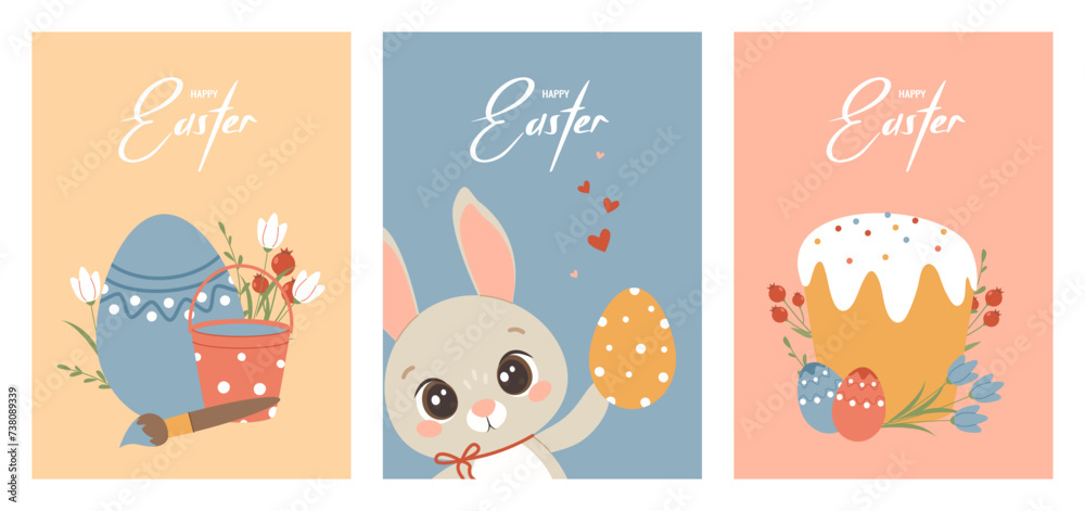 Fototapeta premium Cute Easter cards set. For poster, stickers, card.