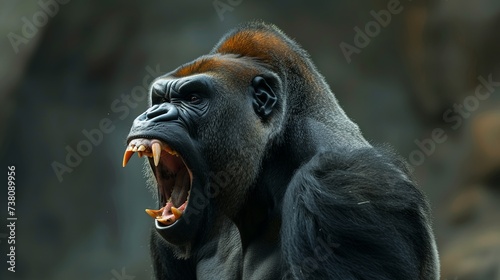 Closeup portrait of angry silverback gorilla photo