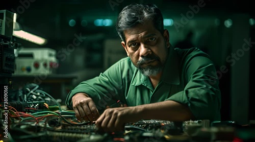 an electrician with a circuit board reflects the intellectual rigor and dedication required for their work