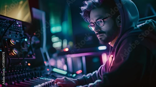 sound engineer, utilizing vibrant colors to illustrate their dedication and precision in the world of sound technology