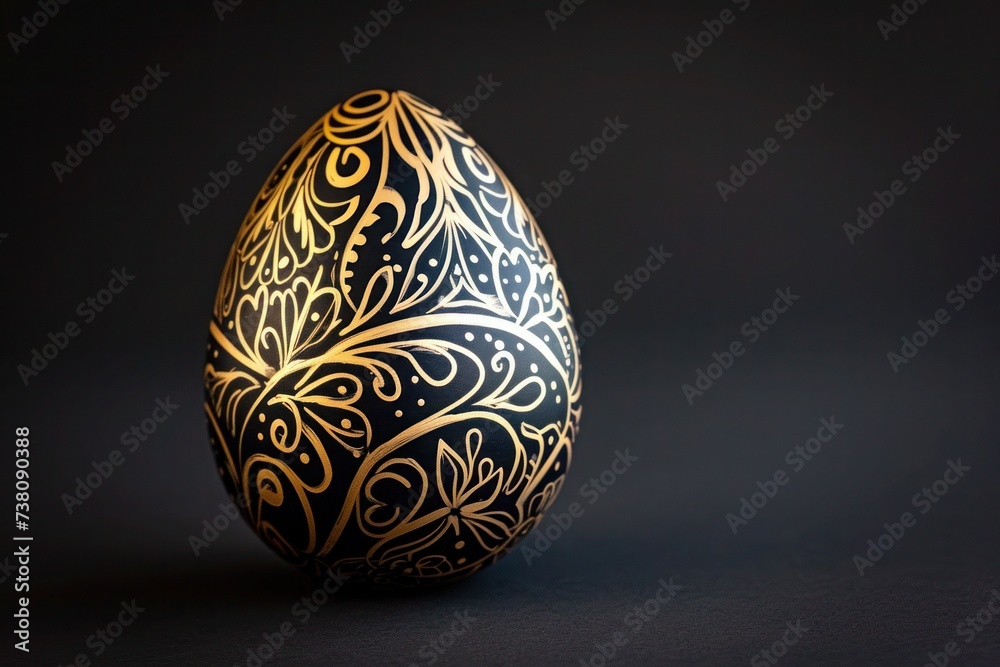 a black and gold easter egg with a pattern on it on a black background a black and gold easter egg with a pattern on it on a black background