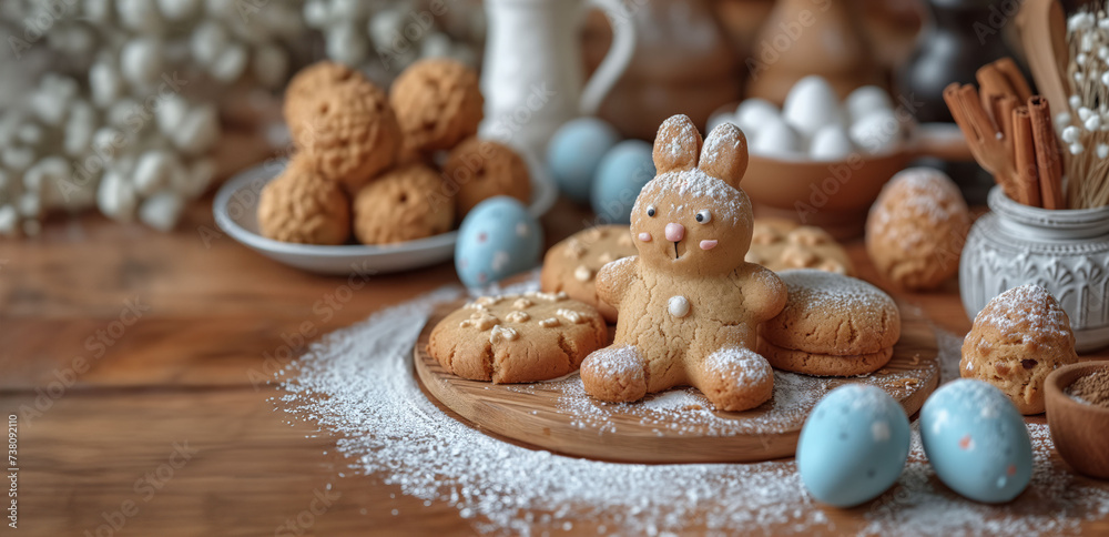 Fototapeta premium Sprinkled with Love, Nestled Among Eggs Colored with the Hues of Spring, Easter's Cookie Basket