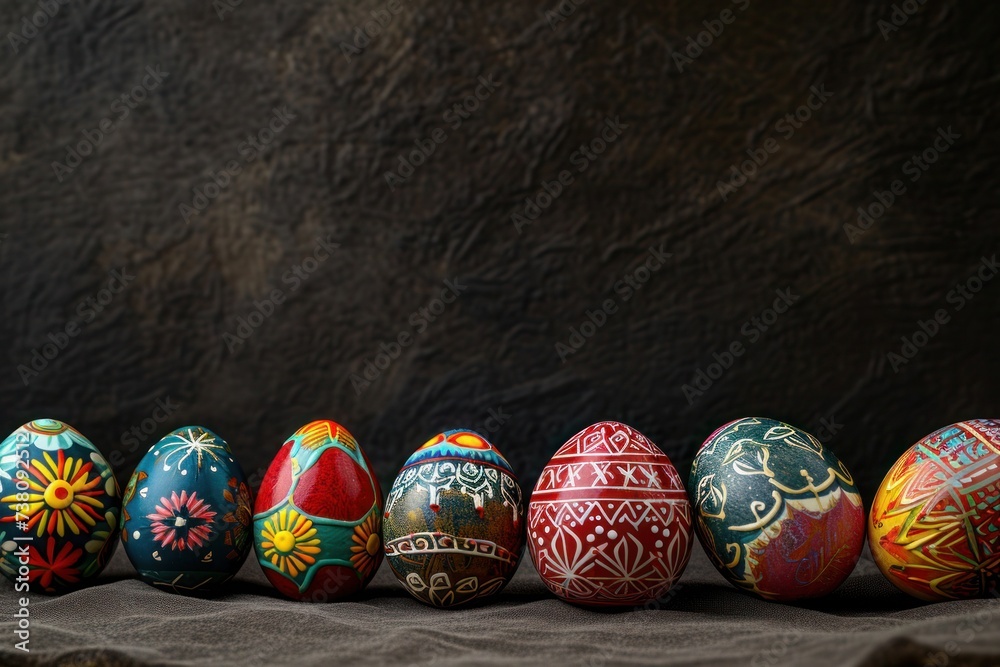 a row of colorful easter eggs are lined up on a table a row of colorful easter eggs are lined up on a table