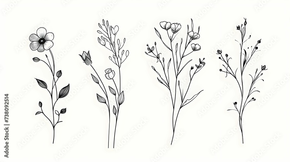 illustration of a branch of tree, hand drawn flowers