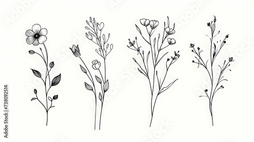 illustration of a branch of tree  hand drawn flowers