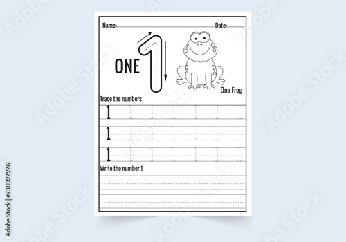 Number one tracing practice worksheet. write and count numbers and  Coloring worksheets