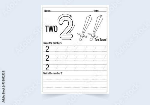 Number two tracing practice worksheet. write and count numbers and  Coloring worksheets