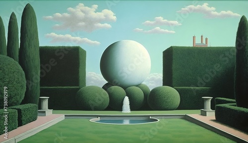 a concrete ball towering over the park greenery