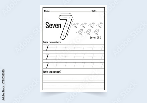 Number seven tracing practice worksheet. write and count numbers and  Coloring worksheets