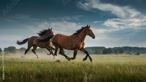 Majestic Horses Galloping Across Open Fields  Area for Custom Text Overlay 