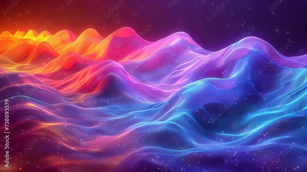 abstract digital landscape with glowing particles. Futuristic wave of particles.