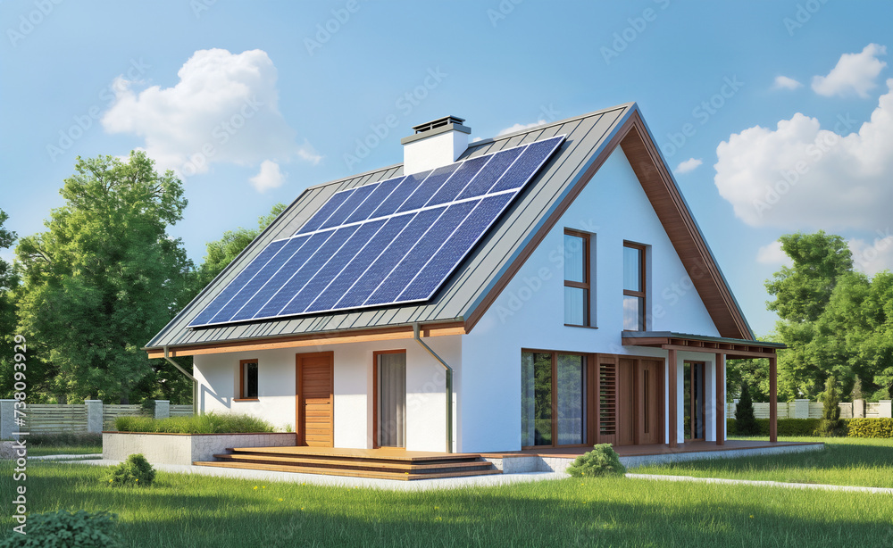 modern house building with solar panel, concept of Sustainable Energy Efficient Home modern house building with solar panel, concept of Sustainable Energy Efficient Home