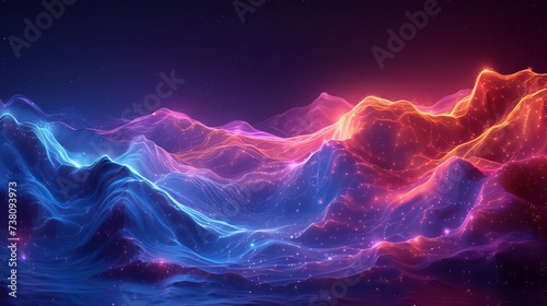 abstract red and blue wavy background with glowing particles