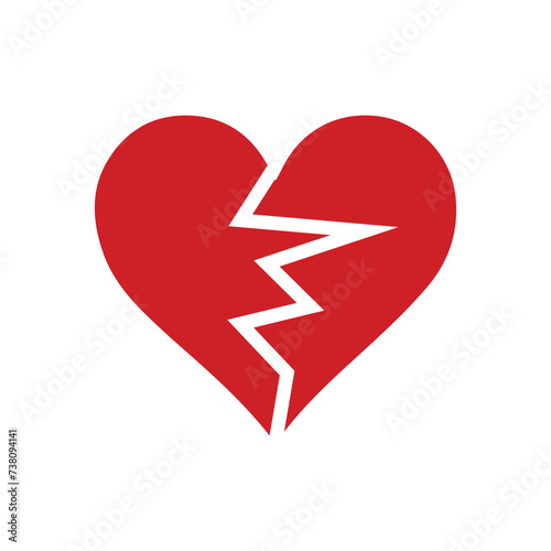 Heartbreak / broken heart or divorce flat icon for apps with white artboard.