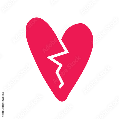 Heartbreak / broken heart or divorce flat icon for apps with white artboard.