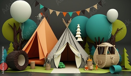 two tents among the trees made of fabric